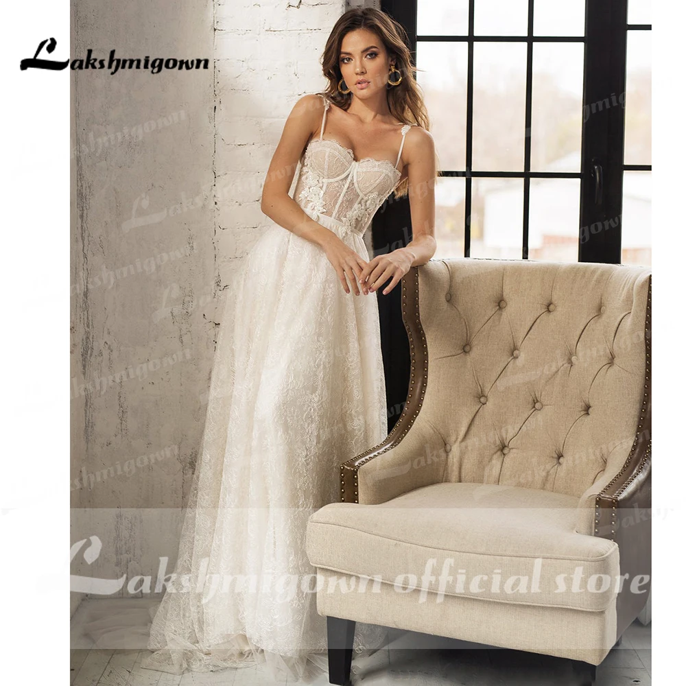 Vestido de casamento com alças vintage, vestidos de noiva sem encosto, espartilho elegante, fechamento com renda, linha, feito à mão, tamanho grande, romance, novo, 2023