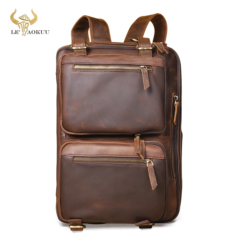 

Men Thick Crazy Horse Leather Antique Design Business Travel Briefcase Laptop Attache Bag Tote Portfolio Male Backpack k1013