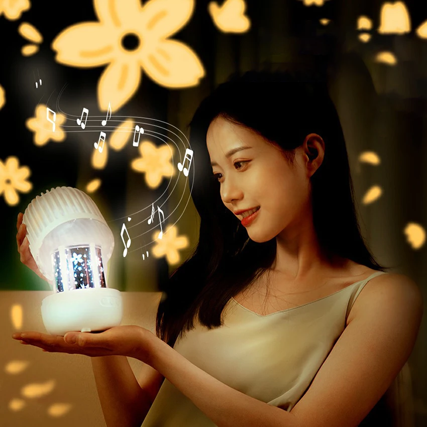Lampada di proiezione romantica lampada da tavolo rotante proiettore decorazione luce notturna, lettore musicale per camera da letto per bambini, rosa, bianco