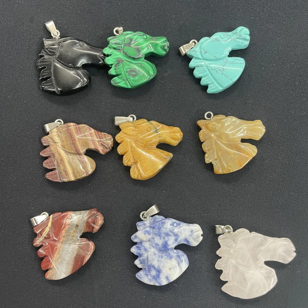 Wholesale Nature Stone Pendant Jewelry Beads For DIY Necklace Making Turquoise Quartz Lapis Horse Unicorn  Butterfly Shark Teeth