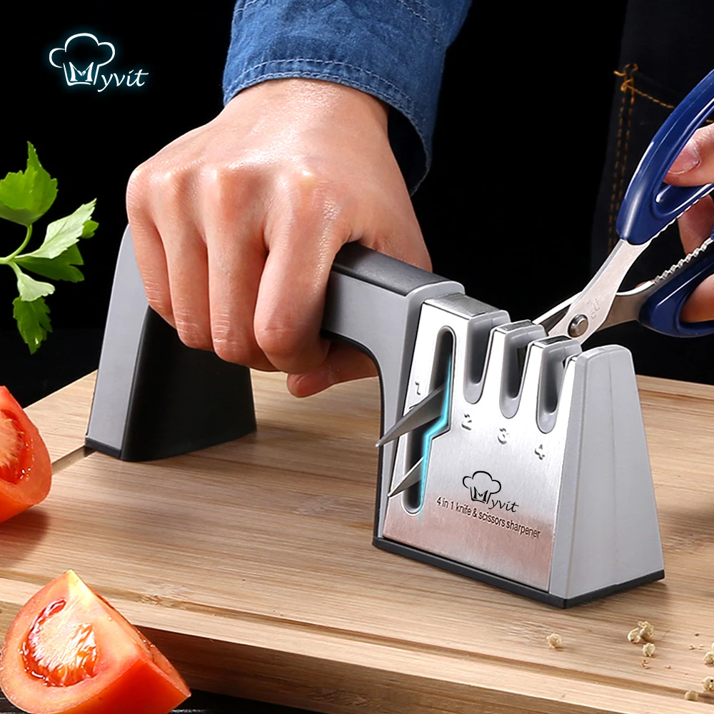 Knife Sharpener 4 in 1 Diamond Coated&Fine Rod Knife Shears and Scissors Sharpening stone System Stainless Steel Blades