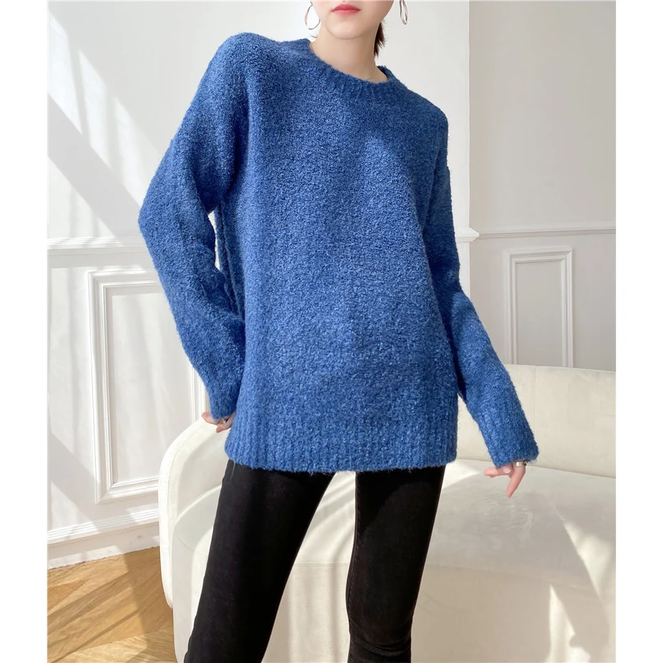 [ZAYAU]Soft Waxy Alpaca Loop Yarn Blended Casual Pullover Sweater women\'s Lazy Wind Round Neck Autumn Winter Thickened 2021