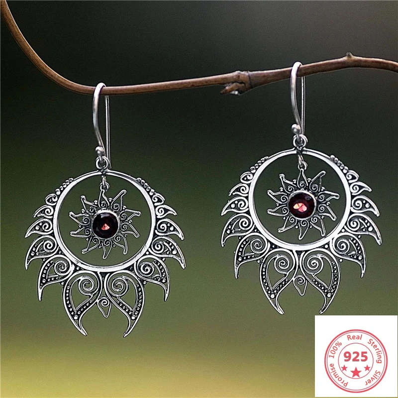 

Solid s925 Silver Garnet Earring Exaggerated Brincos Bizuteria Gemstone Mujer Oreja 100% 925 Jewelry Topaz Drop Earring females