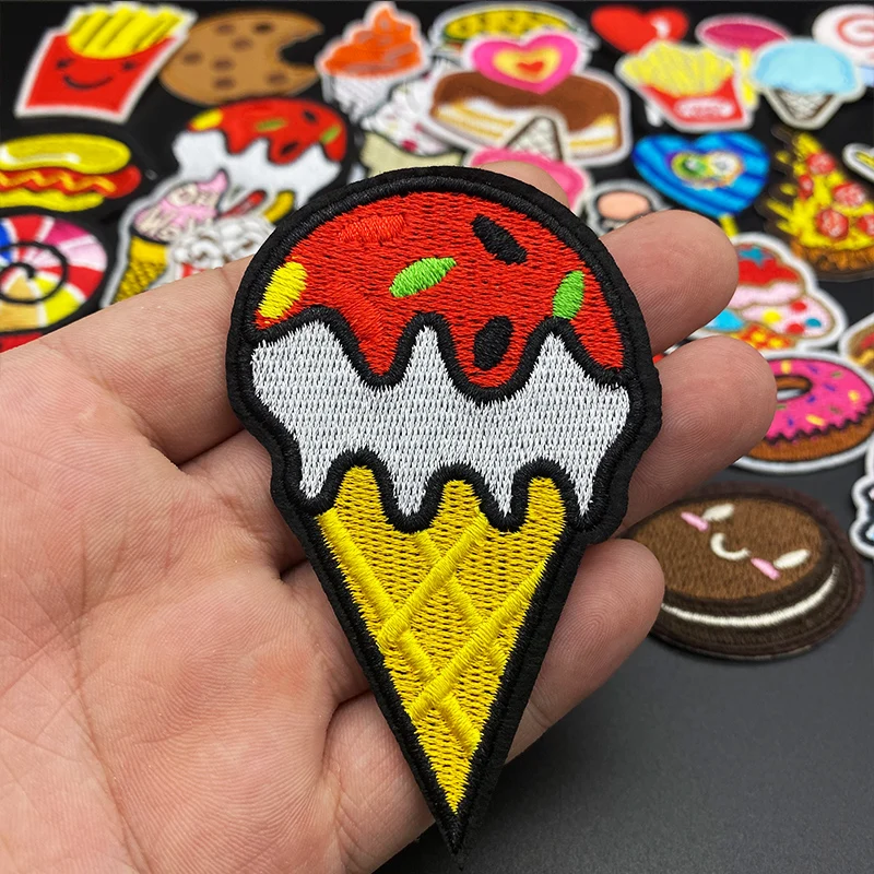 37pcs/lot Cake Ice Cream patches Embroidered Iron On Cartoon Sweet Food Appliques DIY Fashion Clothes Bags Jeans Stickers Badge