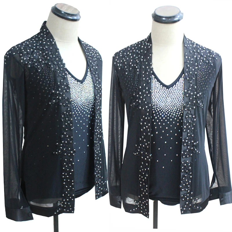 Latin Dance Shirts Male Shiny Rhinestone Coat Vest Professional Competition Top Men Tango Salsa Chacha Samba Dancewear DNV12062