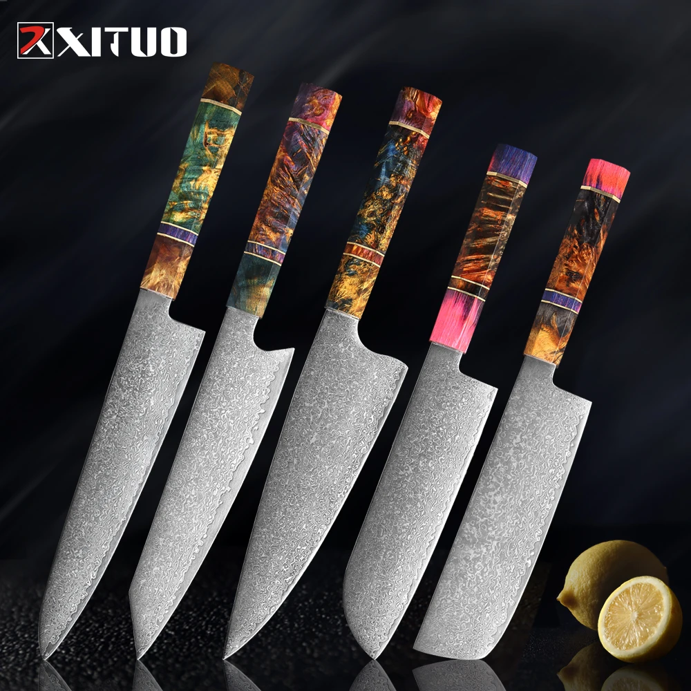 XITUO Kitchen Chef Knife High Quality VG10 Japanese Damascus Steel Octagonal Stable Wooden Handle Cleaver Knife Cooking Knives