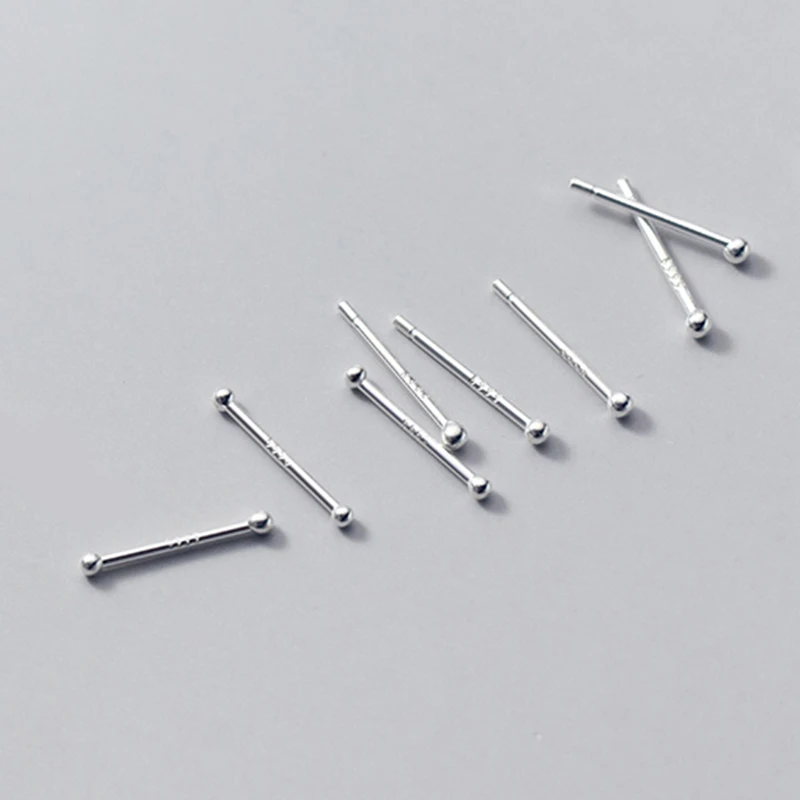 

100pcs/lot Fine 999 Sterling Silver Stud Earrings Bar Piercing Small Ball Geometric Fashion Jewelry Wholesale