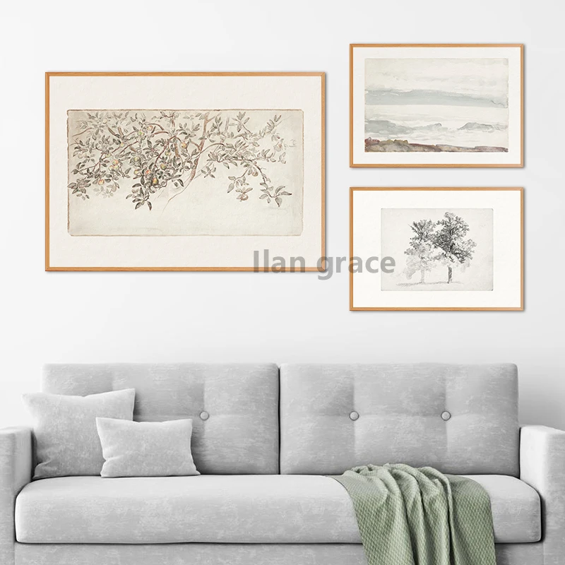 Vintage Flower Plants Sketch Art Prints Neutral Gallery Wall Art Pictures Canvas Painting Farmhouse Country Decoration Posters