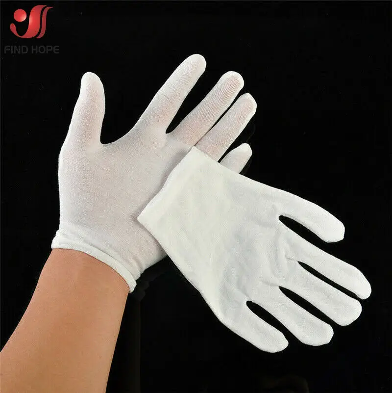 Gants de protection en coton blanc, 6/12 paires, jetables, pour le travail, l\'inspection, les bijoux, légers, doux, unisexe