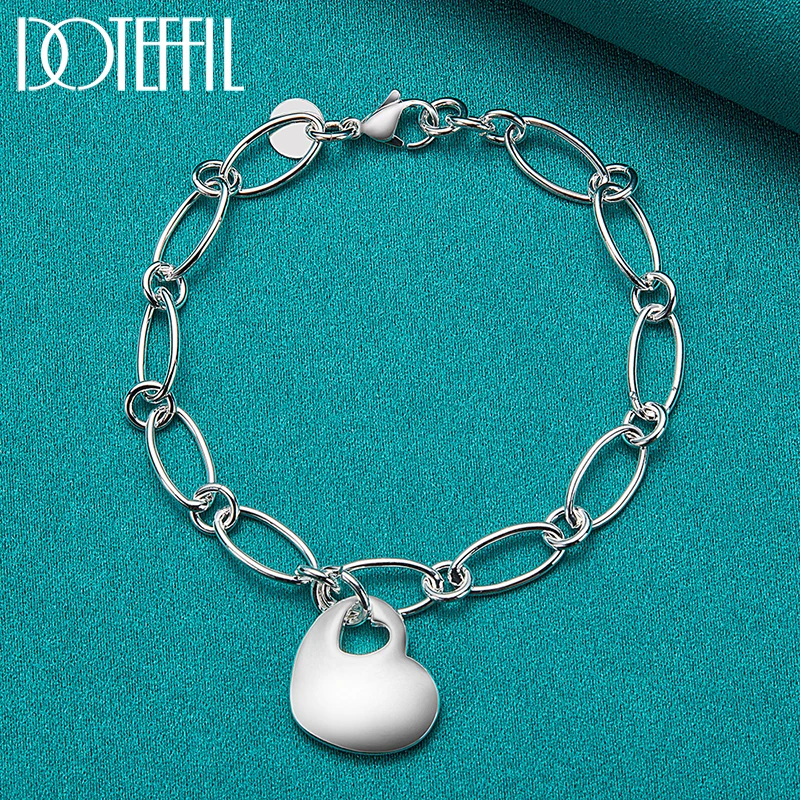 

DOTEFFIL 925 Sterling Silver Solid Heart Pendant Bracelet Chain For Woman Charm Wedding Engagement Party Fashion Jewelry