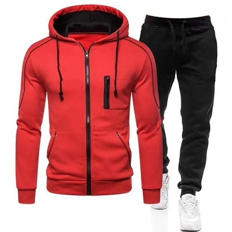 Spring Autumn 2020 Men's Sweat Suit Set Tracksuit Men Outfit Full Sleeve Tops with Hood Outdoor Sport Wear Men's Hooded Suit