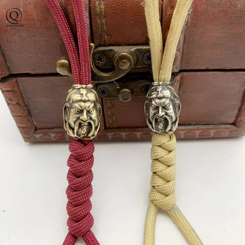 Brass Chinese God Wealth Guan Knife Pendants for Keychain Jewelry Outdoor Umbrella Rope Bracelet DIY Paracord Beads Accessories