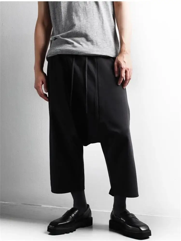 Men's Beat Pants New Fashion Loose Wide Leg Pants Casual Low Crotch Personality Large Size Men's Nine-Minute Pants