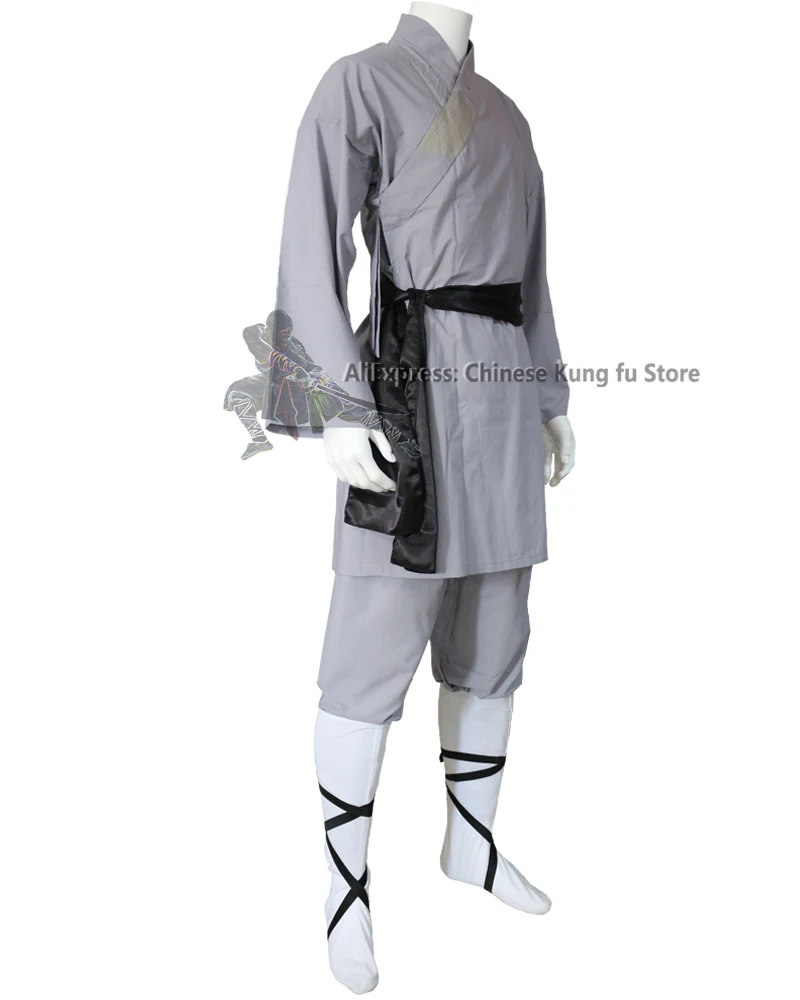 Kids Adults Popular Gray Cotton Shaolin Uniform Buddhist Robe Martial arts Tai chi Kung fu Suit