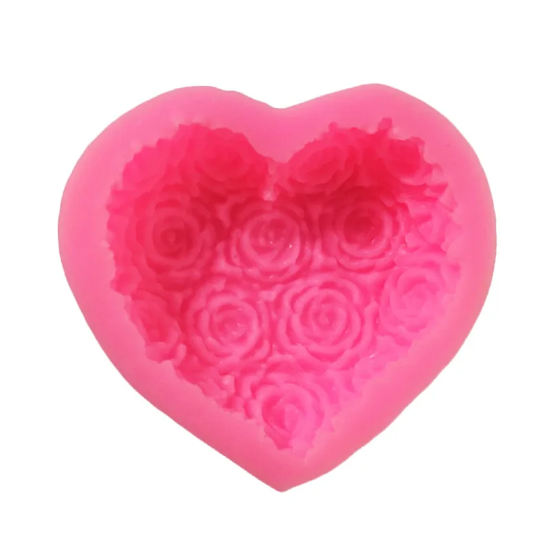 Aomily Silicone Rose Flowers Fondant Chocolate Mould Heart Love Soap Mold Candle Polymer Clay Molds Crafts DIY Forms Base Tool