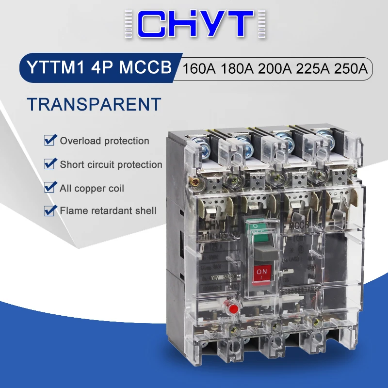 

ICHYTI Moulded Case Circuit Breaker MCCB 4P 250A CB single three phase 4 Poles Ground Protector High current