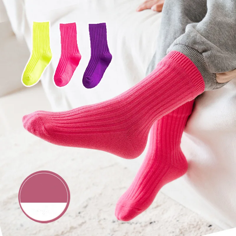 3 Pairs/lot  1 to 10 Years Autumn Winter Socks For Boys Neo Colors Socks On Girls Soft Cotton Students Socks Candy Colors 2020