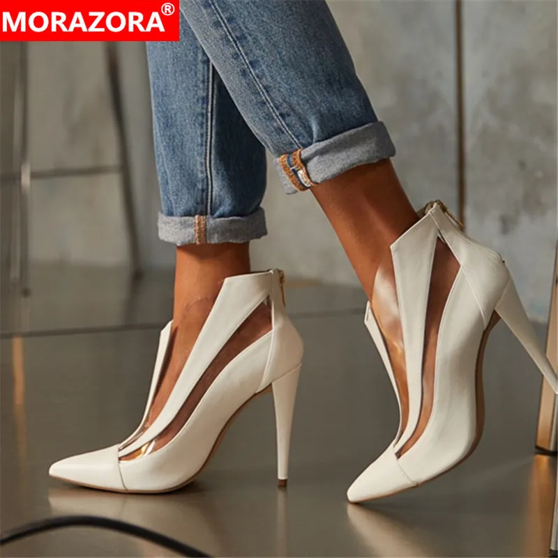 MORAZORA 2020 big size 48 botki dla kobiet buty pointed toe zip sexy cienkie buty na wysokim obcasie moda letnie buty damskie