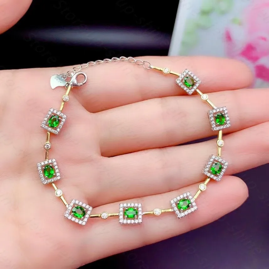 

Natural Diopside Bracelet 925 Silver Women's Bracelet Two-color Plating Process Super Beautiful Style