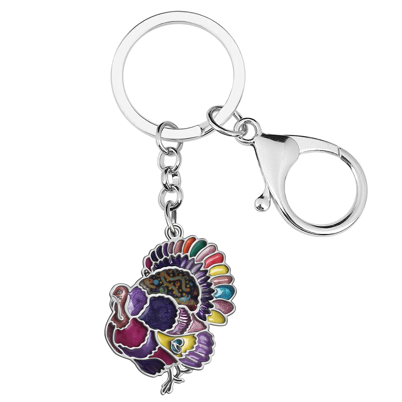 BONSNY Enamel Alloy Thanksgiving Cute Turkey Chicken Keychains Trendy Bag Key Chain Ring Jewelry For Women Men Teen Charm Gifts
