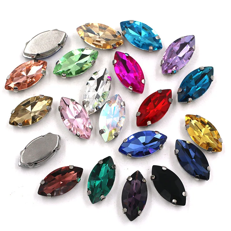 Factory Price Horse Eye shape Sew On silvery claw Rhinestones, Multicolor choose