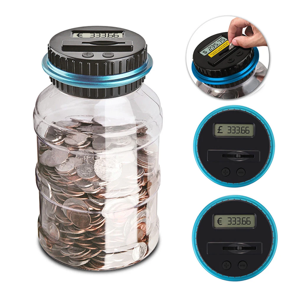 1.8L Electronic Piggy Bank Counter Coin Digital LCD Counting Coin Money Saving Box Jar Coins Storage Box For EURO Money Alcancia