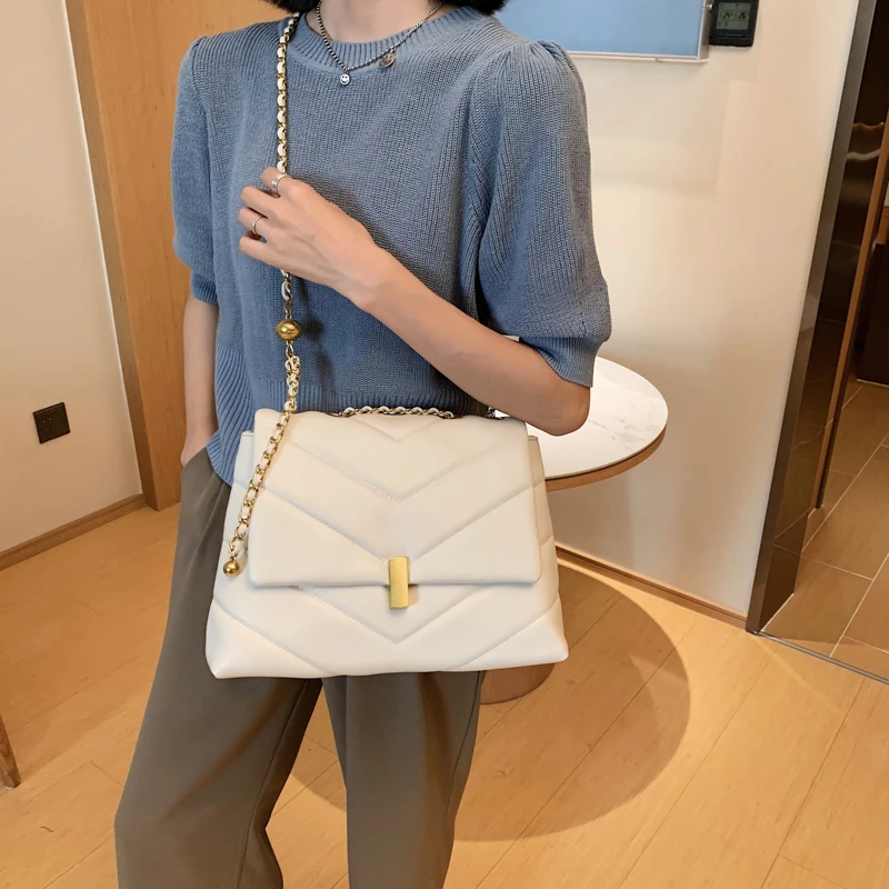 New Fashion Solid PU Leather Chain Handbag Crossbody bags for Women 2022 Vintage Ladies Shoulder Messenger Bag Female Purses