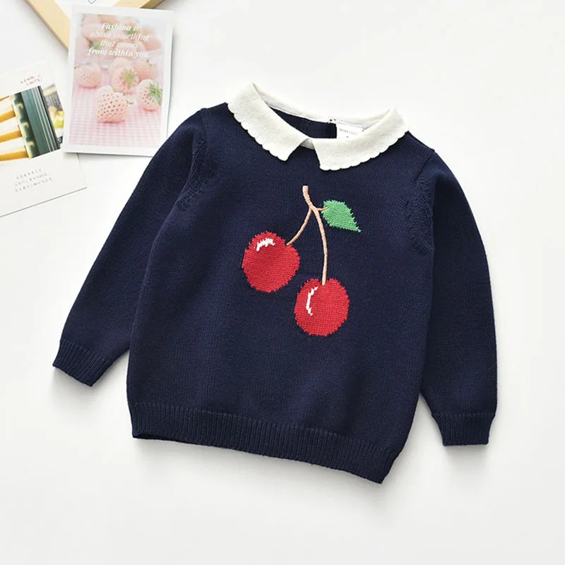 Baby Kids Girls Long Sleeve Cherry Printing Knit Sweater Autumn Winter Kids Girls Pullover Sweaters Children\'s Clothes