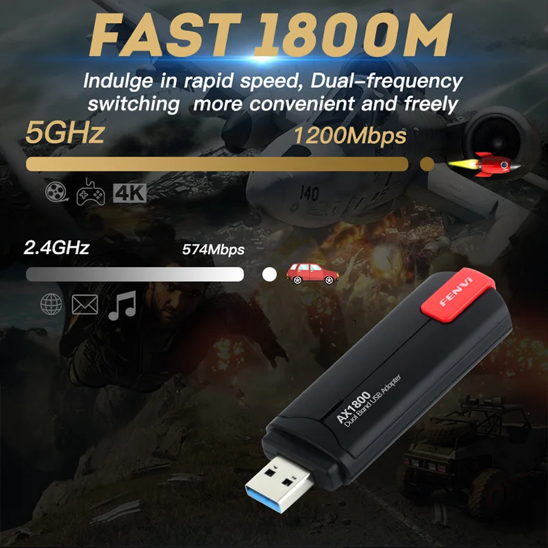 WiFi 6 USB3.0 Dongle Adapter 1800Mbps Dual Band Wireless Network Card 2.4G/5G WiFi Adapter USB For Windows 7/10/11 For PC/Laptop