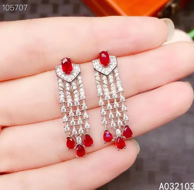 

KJJEAXCMY fine jewelry 925 sterling silver inlaid natural ruby Girls' noble exquisite Water drop earrings eardrop support test