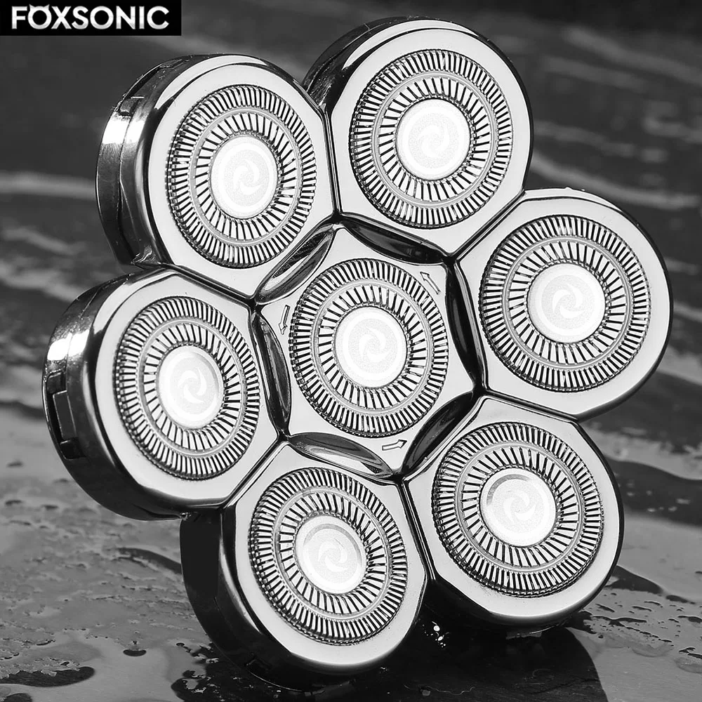 FOXSONIC wymienna głowica goląca golarka elektryczna 7D niezależnie 7 głowica tnąca pływająca głowica wodoodporne żyletki ze stali nierdzewnej