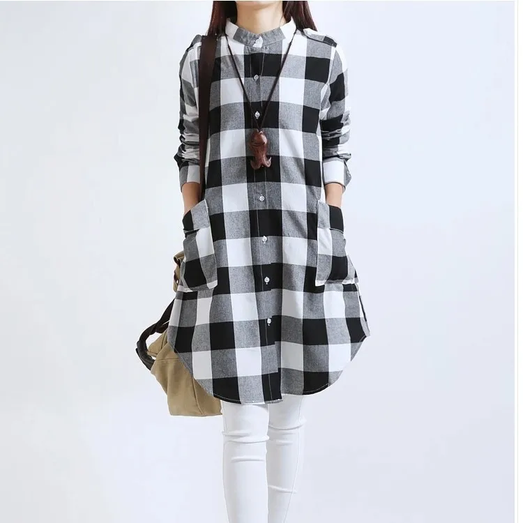 

Spring New Korean Lattice Pregnant Blouse Maternity Dress Long-sleeved Pregnancy Clothes For Pregnant Women