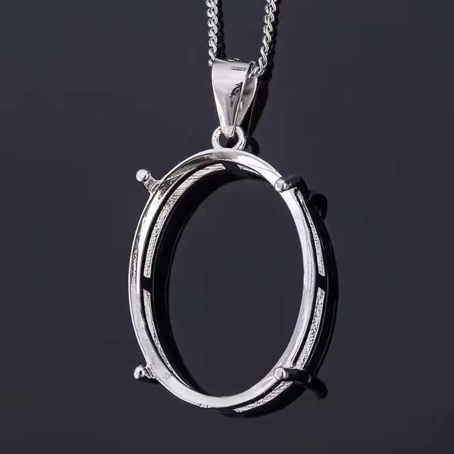 Simple 925 Silver Pendant Tray Prevent Allergy Sterling Silver Necklace Pendant Bezel Jewelry DIY Supplier S925 Pendant Setting