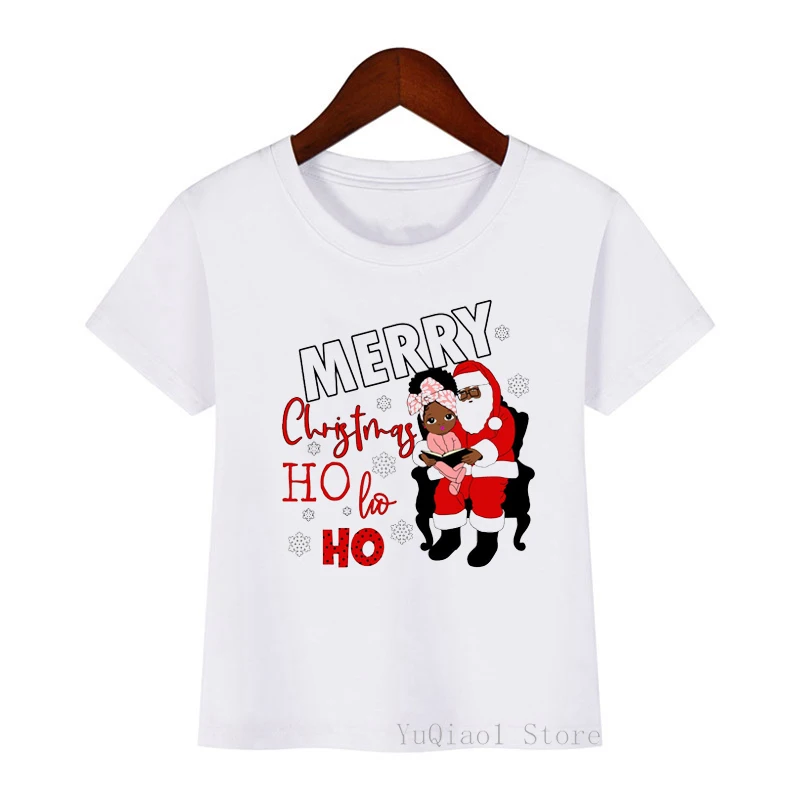 Cute Merry Christmas little african american black girl print baby kids tshirt winter basic tshirt children youth summer top