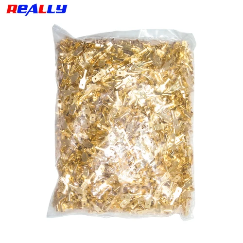 Imagen 2 del producto 500 Uds. Conectores de cable eléctrico de latón dorado, conector de Terminal de engarzado hembra y macho, lote de altavoces para coche, 2,8/6,3 hembra, 4,8 macho