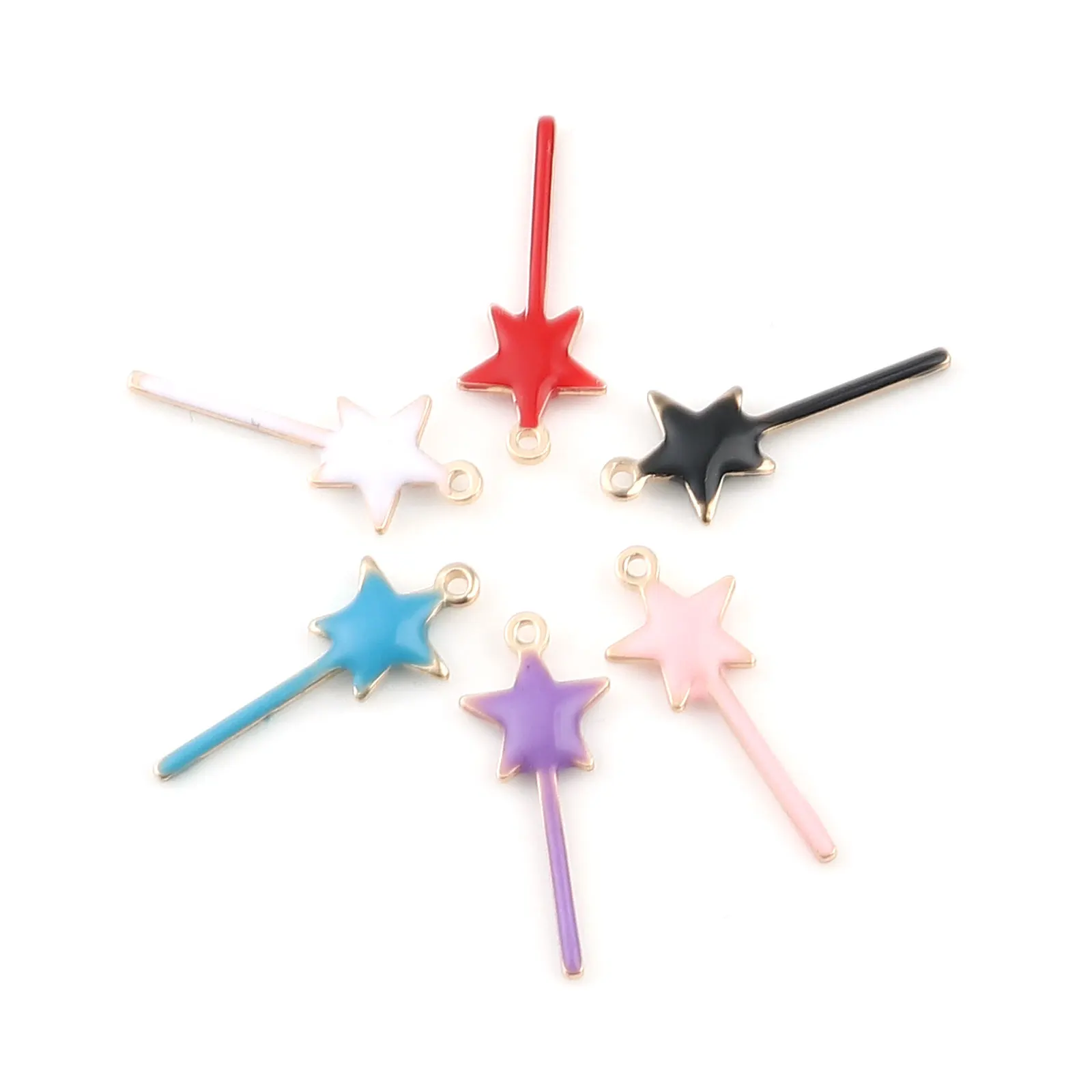 DoreenBeads 10 PCs Copper Double Sided Enamelled Sequins Star Fairy Magic Wand Charms For DIY Handmade Jewelry Making 20mm X 8mm