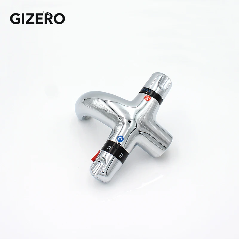 New Arrival Bathroom Basin Mixer Chrome Finish Dual Handle Temperature Control Deck Mounted Basin Thermostat Faucet ZR984