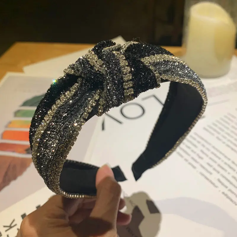 Rhinestone Chain Knot Hairband Knitted Headband Hair Accessories