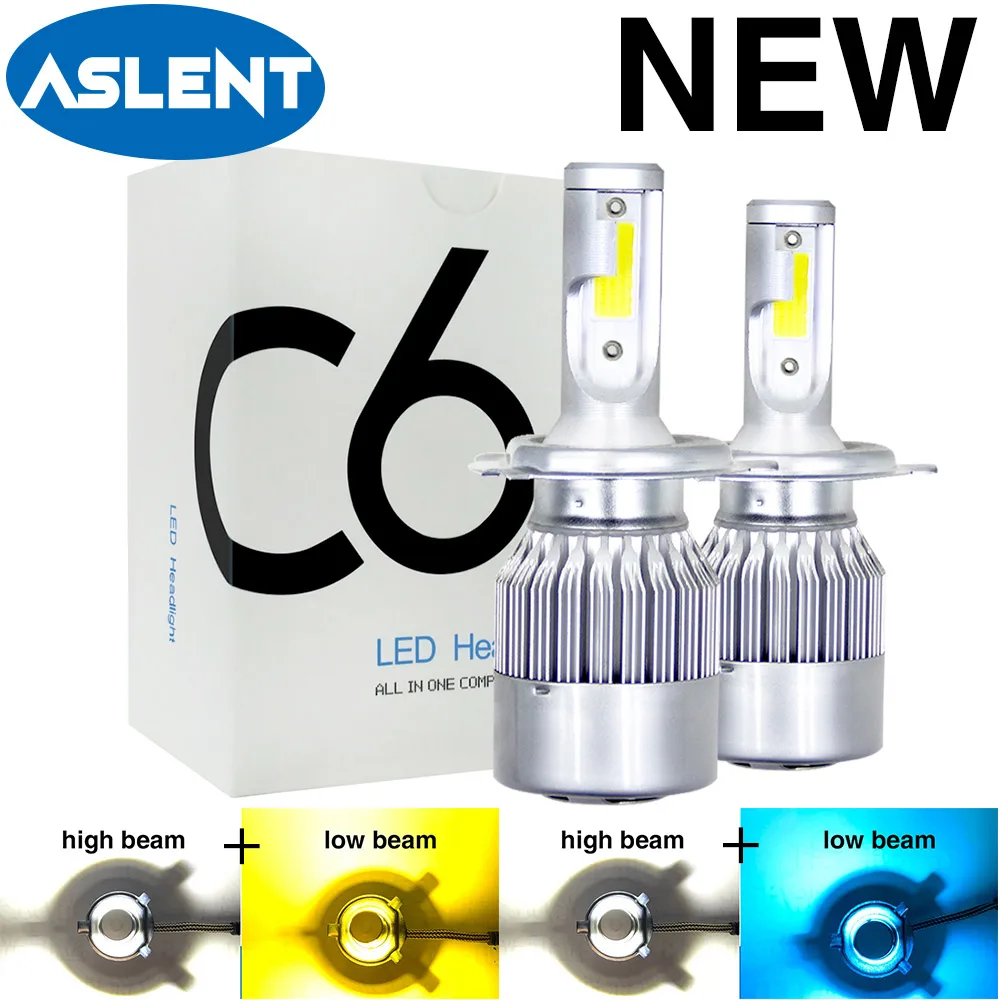 2X NEW C6 LED H4 Two-colors 6500K+3000k 6500K+8000K Hi/Lo H7 H1 H8 H11 9005 HB3 HB4 9006 Bulb Auto light Car Headlight Fog Lamp