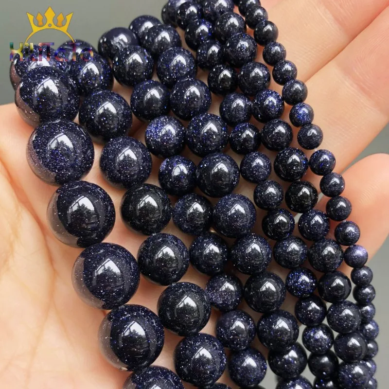 Natural Blue Sand Stone Round Loose Spacer Beads For Jewelry Making DIY Bracelet Earring Accessories 15\'\' Strand 4/6/8/10/12mm