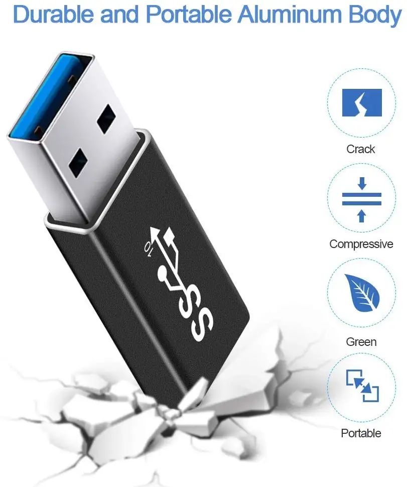 Adaptador USB 3,1 macho A tipo C hembra, convertidor USB A USB C 3,1 GEN 2, compatible con carga y datos de doble cara de 10Gbps