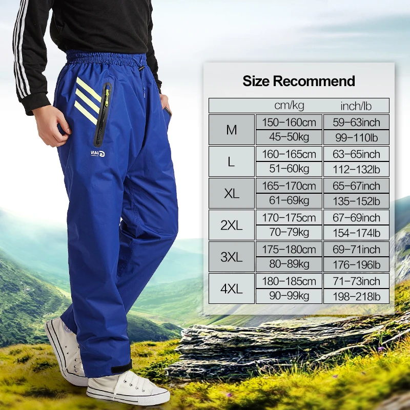 QIAN Pockets Rain Pants Women/Men Raincoat Outdoor Thicker Waterproof Trousers Motorcycle Fishing Camping Rain Gear Pants