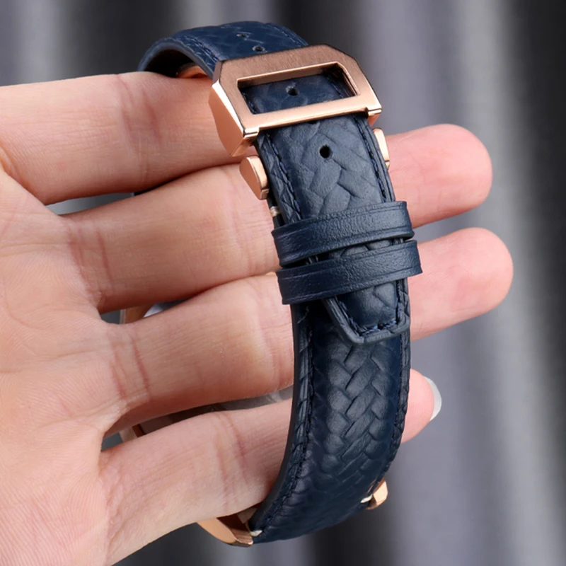 High Quality Cowhide Woven Watchband For IWC IW344205 IW371614 IW500713 PORTUGIESER Portofino Blue Soft Leather Watch Strap 22mm