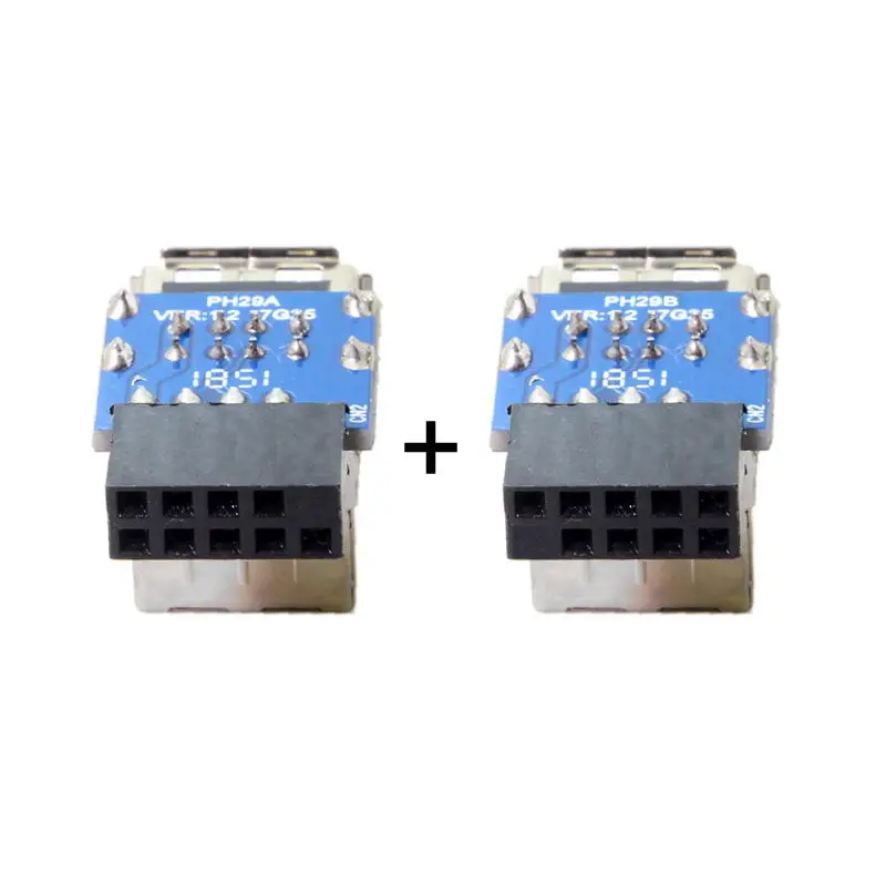 CY 2pcs 9Pin/10Pin Motherboard Female Header to Dual USB 2.0 Female Adapter Vertical Type