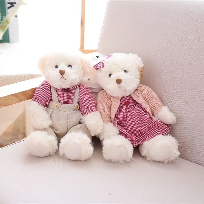 

2 pcs/lot 26cm Lovely Couple Teddy Bear With Cloth Plush Toys Dolls Stuffed Toy Kids Baby Children Girl Birthday Christmas Gift