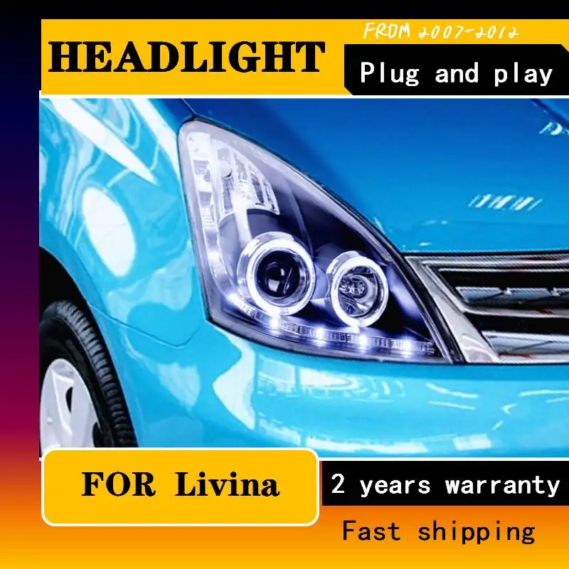 For Nissan Livina Headlights 2007-2012 Head Lamp Angel Eyes Xenon HID KIT Fog Lights Daytime Running Lights