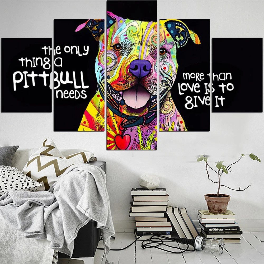 

5 Pieces Wall Art Canvas Painting Graffiti Dogs Animal Posters Home Decoration Modular Pictures Modern Living Room Dropshipping