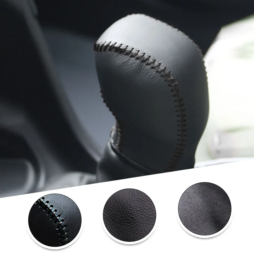 Muchkey Leather Gear Knob Stick Covers AT For PEUGEOT 308 2015 408 2014-2017 2018 308 2016 2017 2018 Non-slip Automatic Shifter