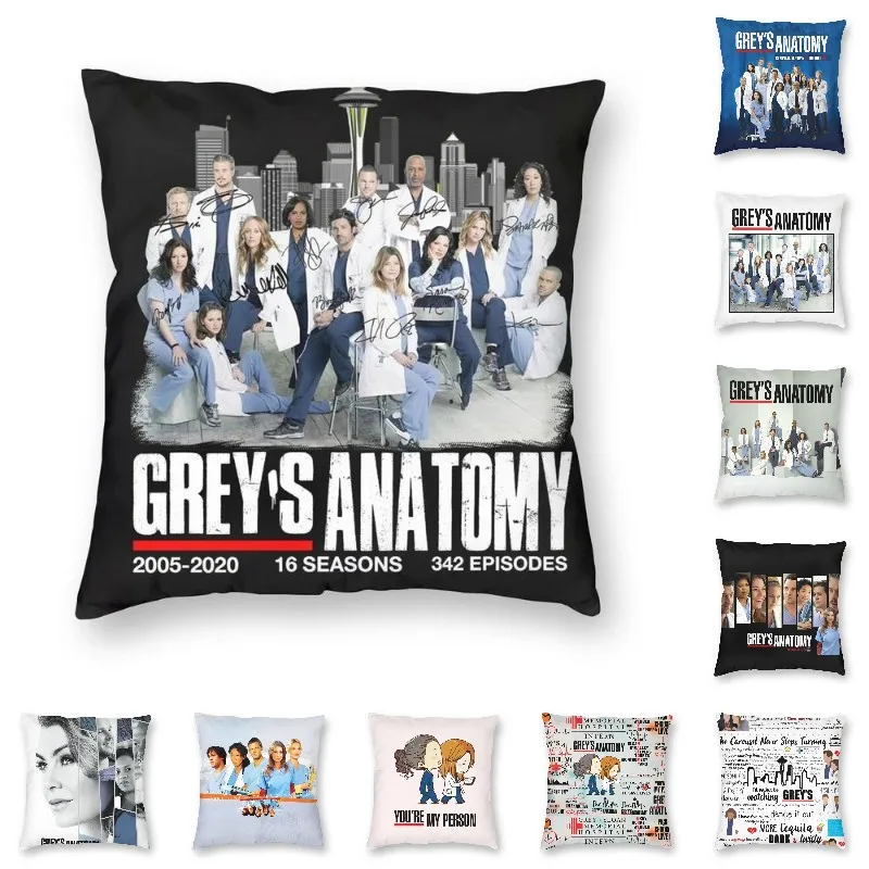 Greys Anatomy Seasons Episodes Signatures Cushion Cover Printing Throw Pillow Case for Sofa Custom Pillowcover Home Decoration