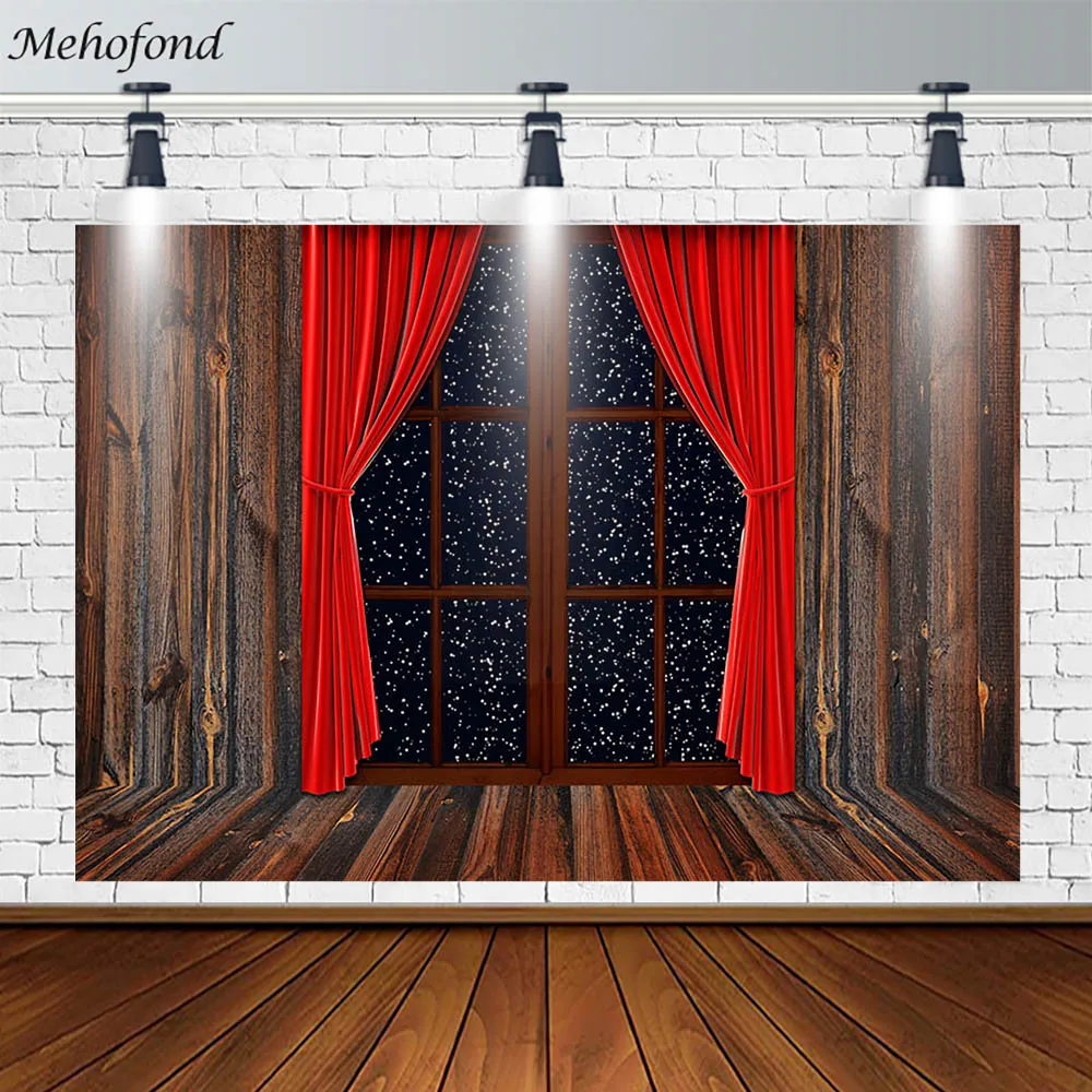 Mehofond-겨울 메리 크리스마스 트리 선물 배경, 별이 빛나는 하늘 사진 배경 소품 배너 포토존 사진 스튜디오